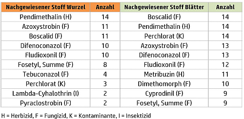  Ergebnisse der Rückstandsanalytik