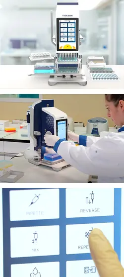 Pipetman mit Platten, Tips und Detailansicht